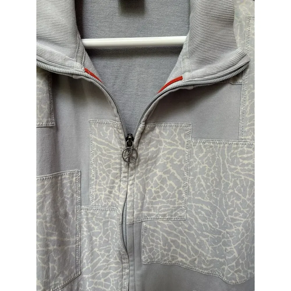 Jordan Elephant Print Patchwork Full Zip Jacket Men’s Large Gray Cotton Jumpman